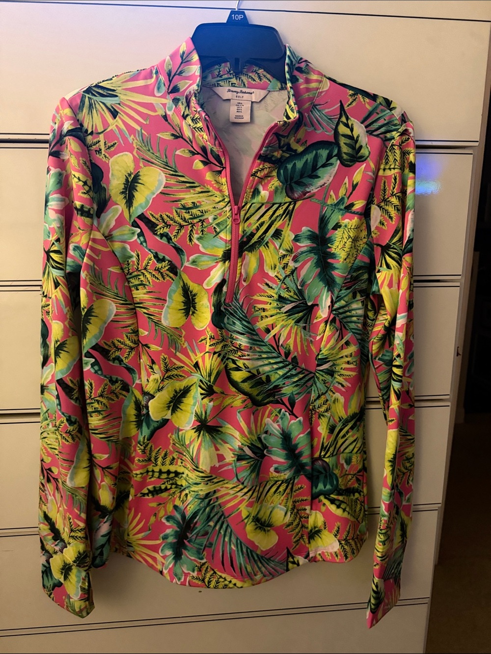 Tommy Bahama Pink Tropical Leaf Quarter-Zip Pullover